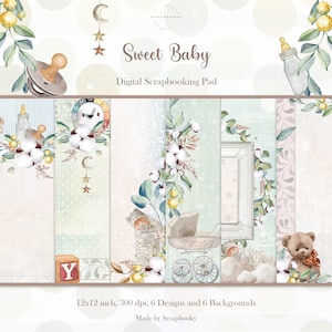 Set di carta digitale di genere neutro Gentle Colours, carta digitale per album per bambini, confezione di carta digitale per acquerello per bambini 12x12