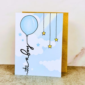 It's a Boy Card - handmade, cute, baby, newborn, announcement party, blank greeting card, welcome baby card, baby boy, congratulations