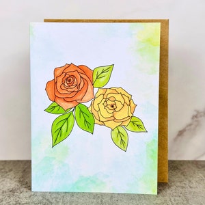 Handmade Rose Greeting Card: Floral Watercolor Blank Card