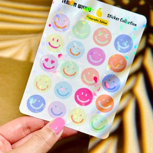 Smiley Face Sticker - smiley stickers, holographic sticker, cute stickers, stickers for laptop, phones, tumbler, notebook, dishwasher safe