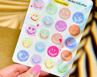 Holographic Smiley Face Stickers – Laptop, Phone, Journal