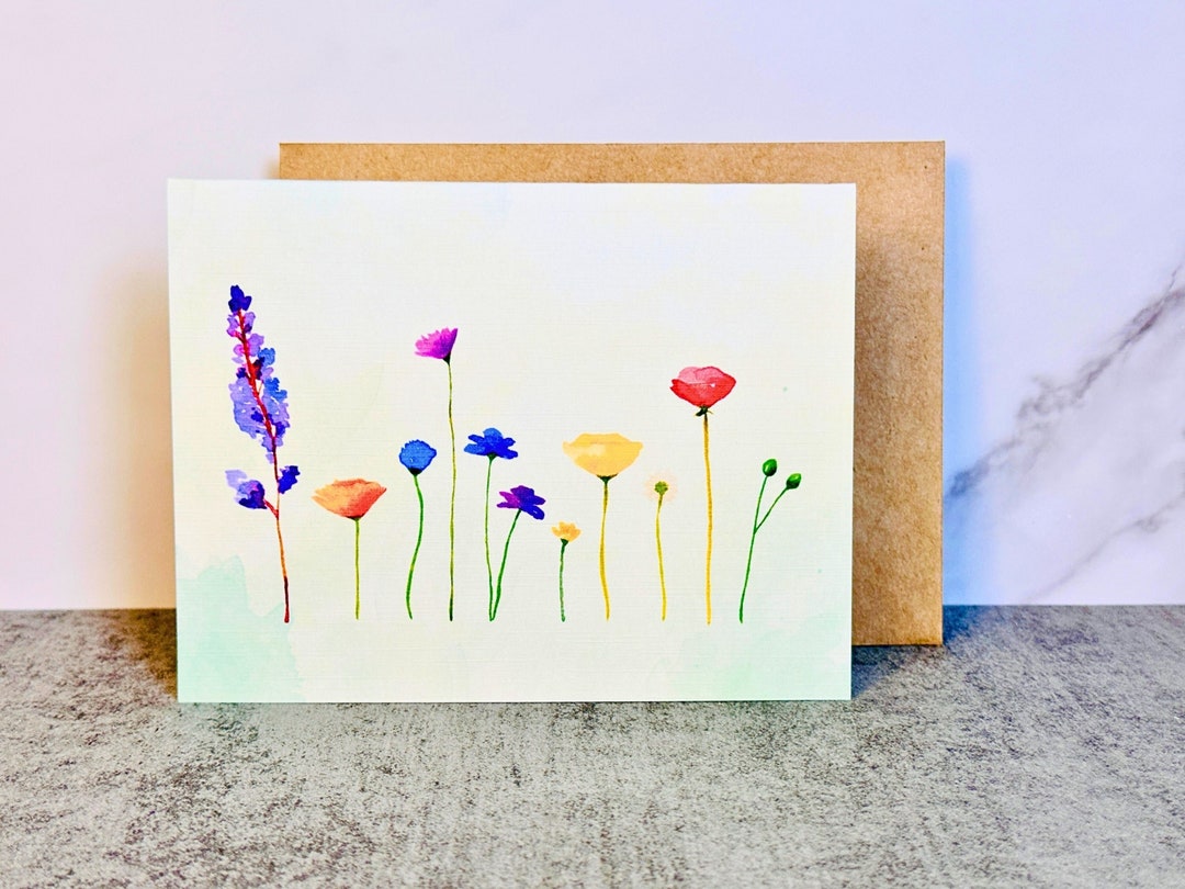 Handmade Watercolor Flower Card: Linen Blank Greeting Card - Etsy