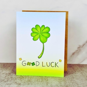 Carte de bonne chance - faite à la main, mignonne, carte de trèfle, je vous souhaite bonne chance, meilleure chance, carte porte-bonheur, carte de vœux vierge, pour lui, pour elle, pour un ami