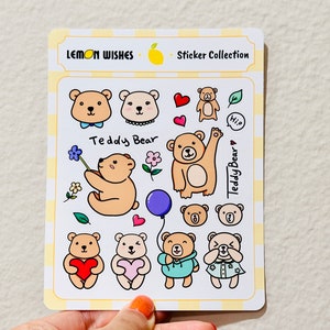 Cute Bear Sticker Sheet - teddy bear sticker sheets, cute stickers, bear sticker, stickers for journal, stickers for planner, deco stickers