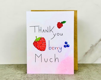 Thank You Very Much Greeting Card - handmade, cute, quirky, berry, thank you card, blank greeting card, for him, for her, for friend