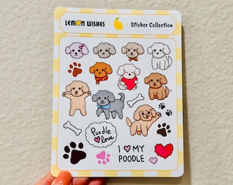 Feuille d'autocollants pour chien - feuilles d'autocollants pour chiens, autocollants pour chiens mignons, autocollants caniche, autocollants pour journal, autocollants pour agenda, autocollants déco