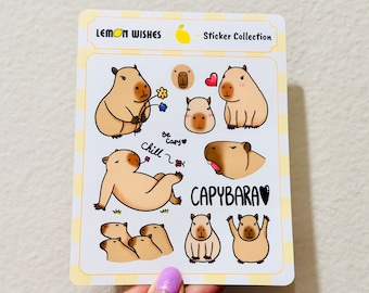 Capybara Sticker Sheet - sticker sheets, cute stickers, stickers for journal, stickers for planner, deco stickers, diary deco stickers