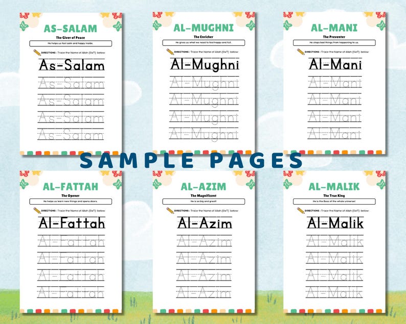 99 Names of Allah Tracing Worksheets | Islamic Handwriting Practice ...