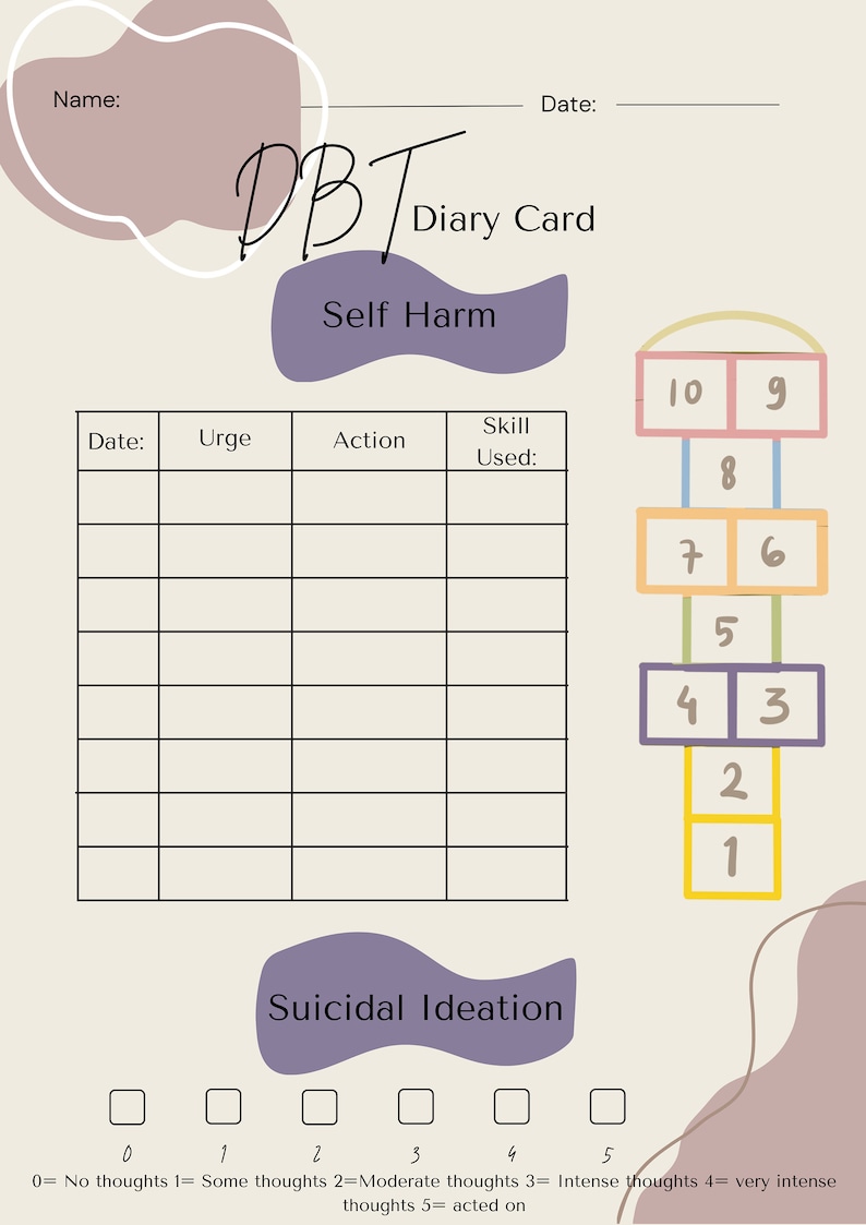 Dbt diary card etsy