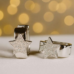 Elegant Star Shape Waterproof Hypoallergenic Hoop Earrings 316L Silvery Stainless Steel Hoops CZ Sparkling Perfect For Everyday Earrings