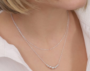 925 Sterling Silver Modern Elegant Ball Layered Necklace special gift for her Charming Necklace
