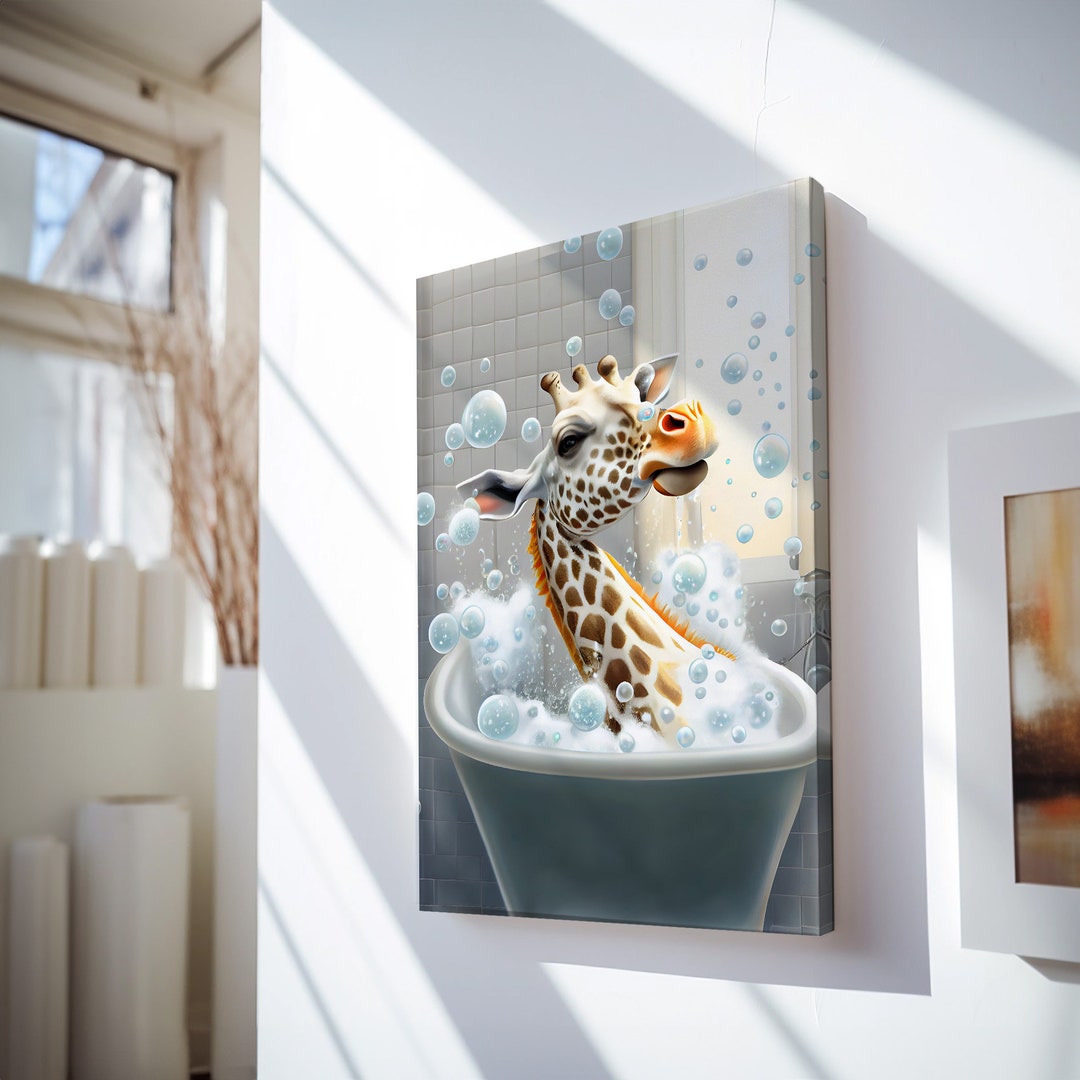 Giraffe in Bath Tub Canvas Wall Art Print, Animal Wall Artwork ...