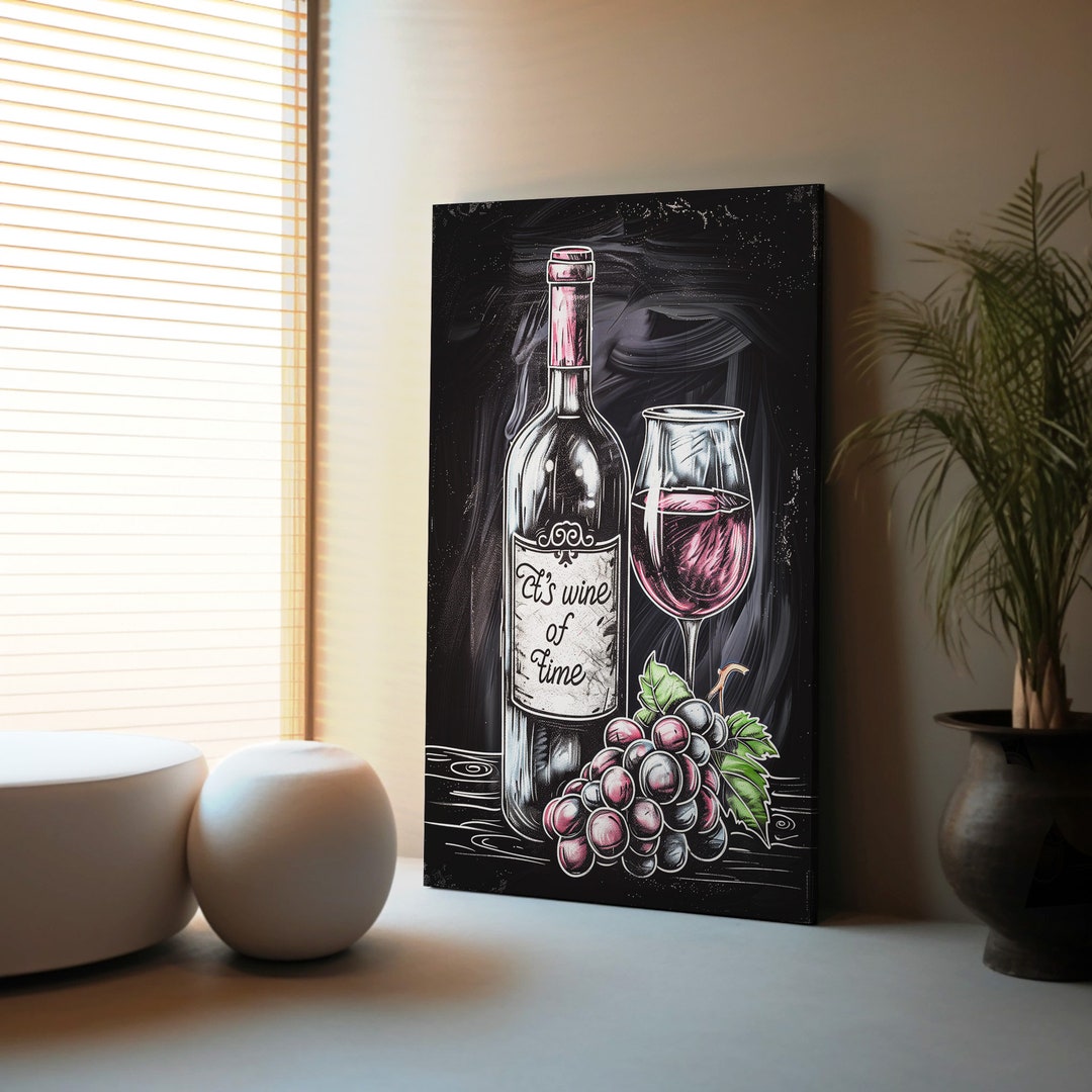 Wine Time Canvas Wall Art Elegant Home Decor for Wine Lovers, Kitchen Artwork, Modern Bar Decor ...