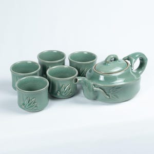 Graceful Korean Handmade Celadon Pumpkin-shaped Teapot and Graceful Korean Handmade Celadon Pumpkin-shaped Teapot and