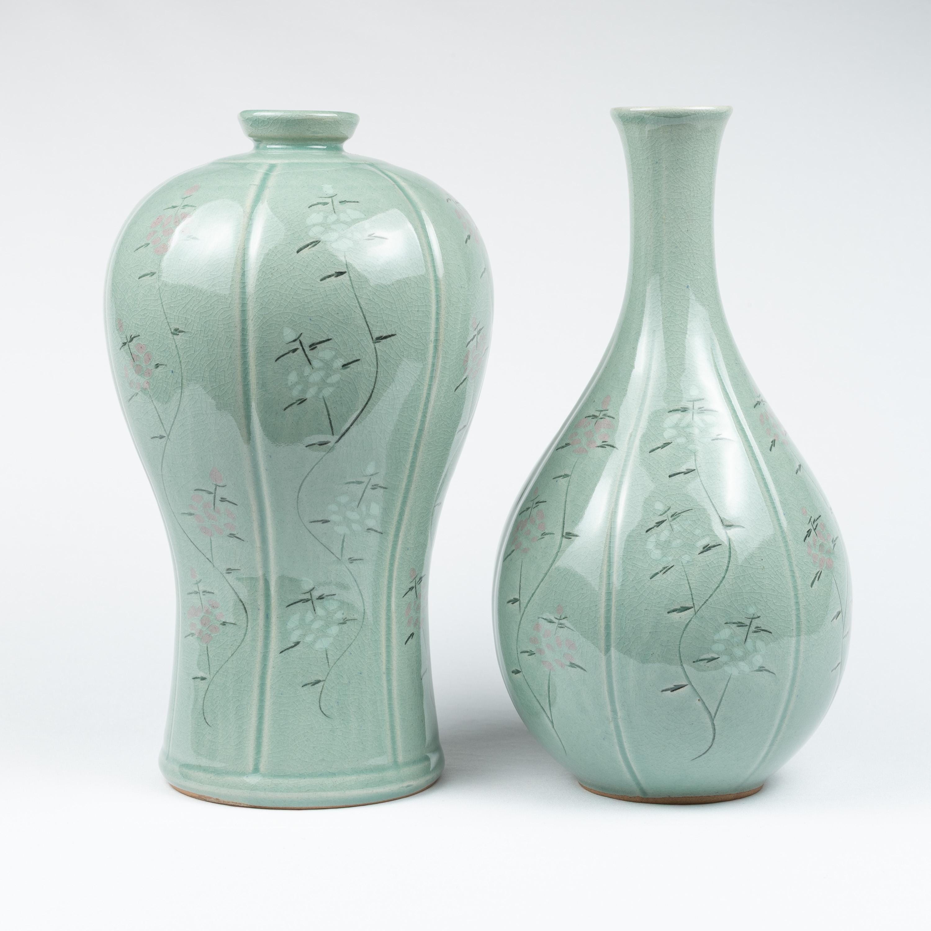韓国青磁前甁十甁花瓶セット 高麗青磁象嵌花文夫婦梅甁酒甁 - Etsy 日本