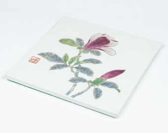 Painel de Porcelana Arita com Decoração de Magnólia Overglaze 有田