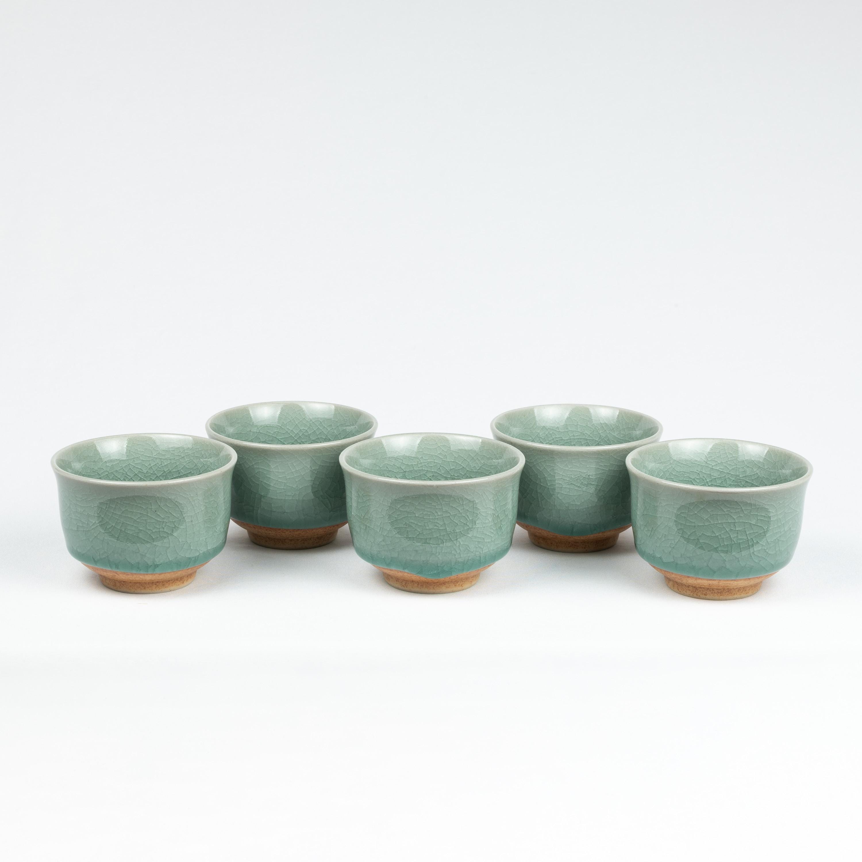 美濃焼青磁 煎茶湯飲み 五客セット 美濃焼青磁湯呑み・煎茶碗 五客揃い 