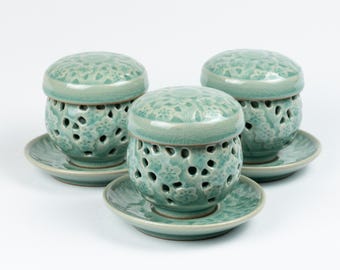 青磁茶器　ティーセット　陶磁器　骨董　アンティーク　梨花　韓国 韓国茶器。陶磁器青磁、白磁の販売・夢市場本店
