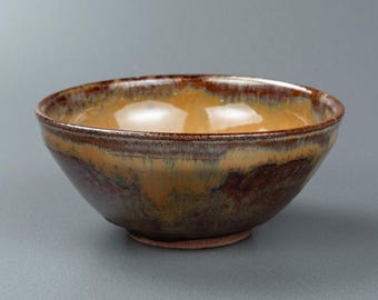Shigaraki Takatori Nisai-madara Mottled Ame-brown and Yellow Gohan Chawan 信楽高取二彩鉄釉御飯茶碗