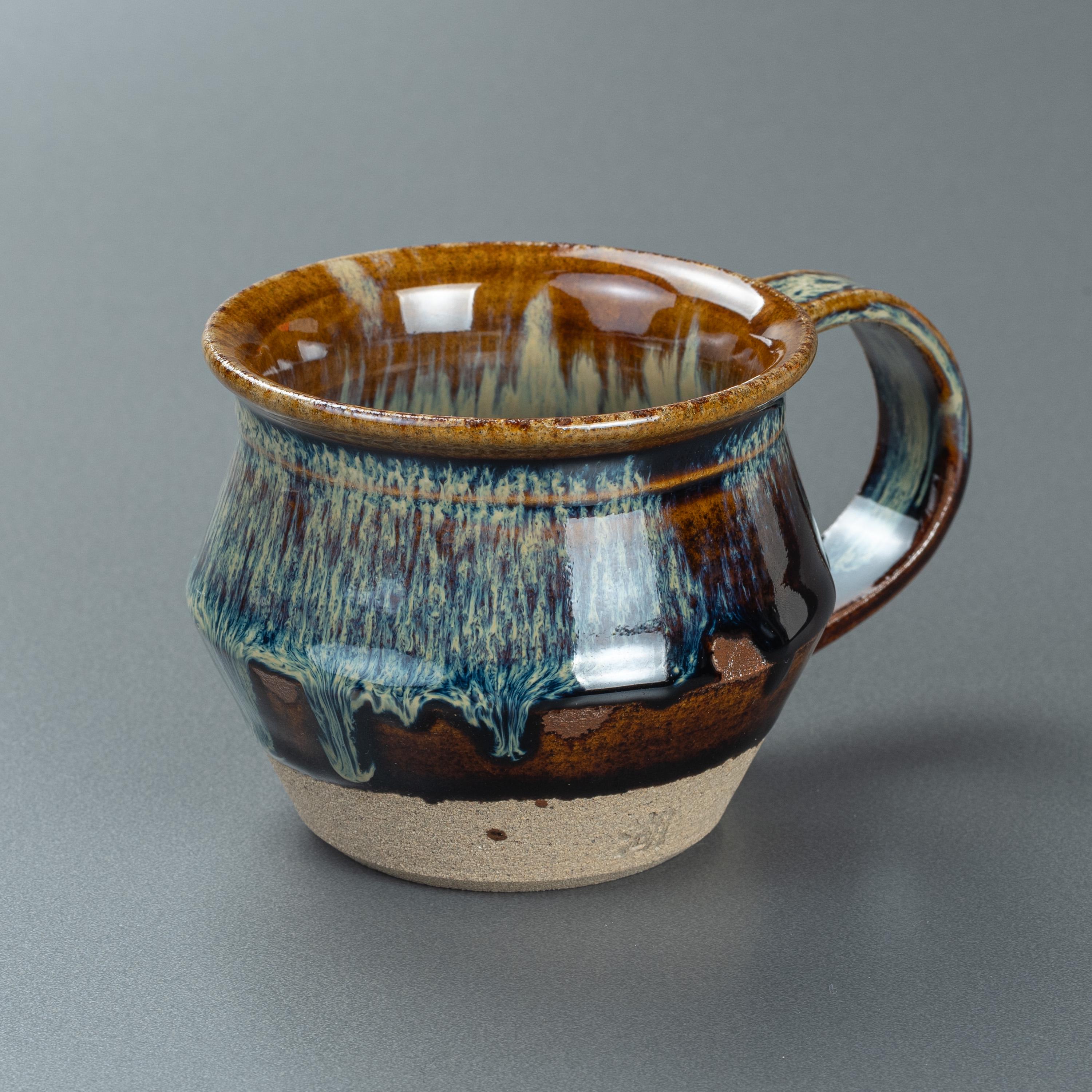 中国　飴釉　扁壷　花器　V　R6385 Yasuhara Kimei 安原喜明, Flower Vase 花生 炻器線彫文 | Dai Ichi