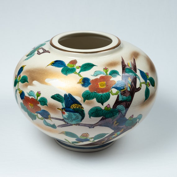 九谷色絵鳥椿文花器 九谷金色絵鳥椿文花器 - Etsy 日本