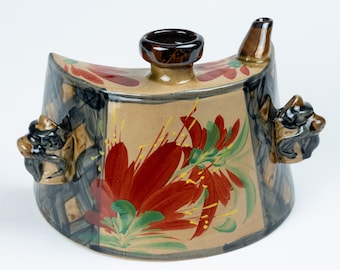 コザ焼 沖縄やちむん 赤花文茶葉壺 胡差焼赤絵花文茶壺 - Etsy 日本