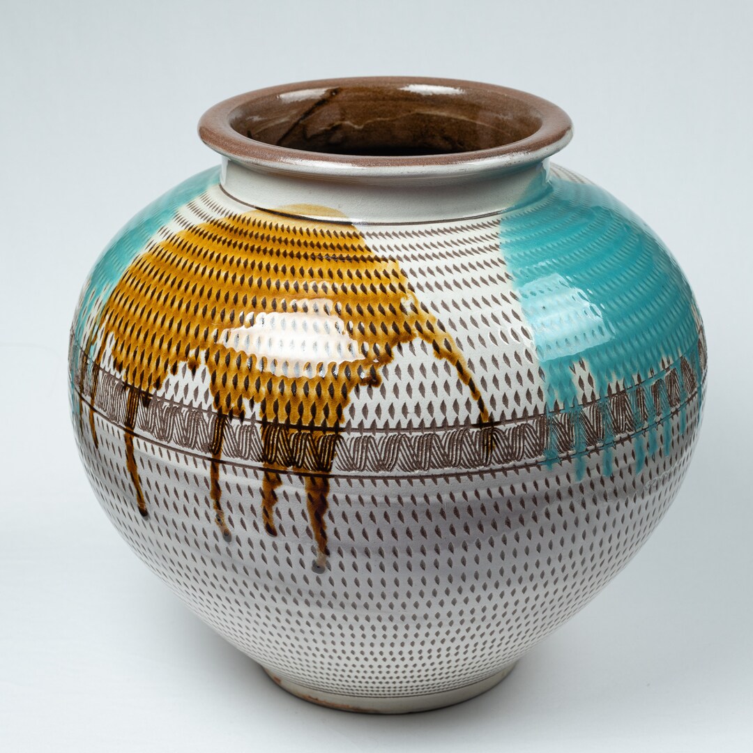 Large Koishiwara Vase With Chatter-marks and Two-colour Uchikake Splash ...