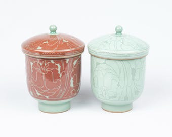 韓国青磁象嵌鶴雲文ペア湯呑 高麗青磁雲鶴文夫婦湯呑み - Etsy 日本