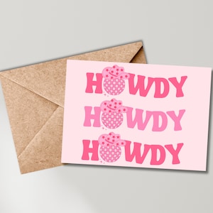 Howdy wenskaart | Disco Cowgirl-kaart | Evenementkaart | Bedankkaarten | Direct digitaal downloaden