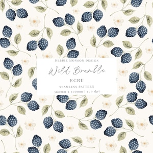 Brombeere | Zarte Brombeere Blumen und Früchte Muster Ecru, Babykleidung, Stoffe, Tapete, Kunsthandwerk | Nicht exklusive Lizenz