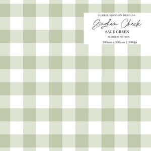 Salviagrönt ginghammönster, digital nedladdning | Handritad rutig kakelplatta för tygtryck, babykläder, textilier och hantverk