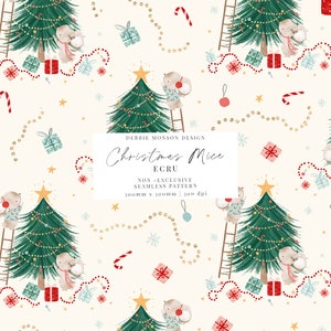 Weihnachtsmäuse | Niedliches festliches Seamless Muster Ecru für Babybekleidung, Stoffe, Textilien | Maus, Baumschmuck | Nicht exklusive Lizenz
