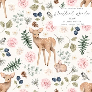 Waldwunder | Bezauberndes Herbst Blumen Muster in Ecru für Baby Bekleidung, Stoffe, Textilien | Rehkitz, Hase | Nicht exklusive Lizenz