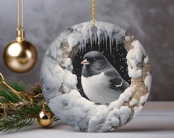 Dark-eyed Junco 3d Ceramic Ornament for the Christmas Tree, Black Bird Gift, Home Decor, Christmas Bauble, Christmas Decoration, Bird Decor