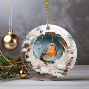 Robin, 3d Winter Bird Ceramic Ornament for the Christmas Tree, Christmas Gift, Home Decor Christmas Bauble, Christmas Decoration