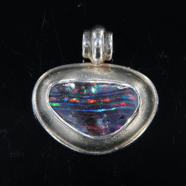 Vintage Silber Anhänger mit Boulderopal, Natürlicher Australischer Opal, 1990er Vintage-Schmuck, Opal-Liebhaber Geschenke, Ehefrau Geschenk