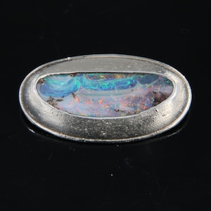 Genuine Boulder Opal in 1990s Vintage Silver Pendant, Handmade Australian Opal Jewelry, Unusual Jewelry Gifts for Mom, Slider Pendant
