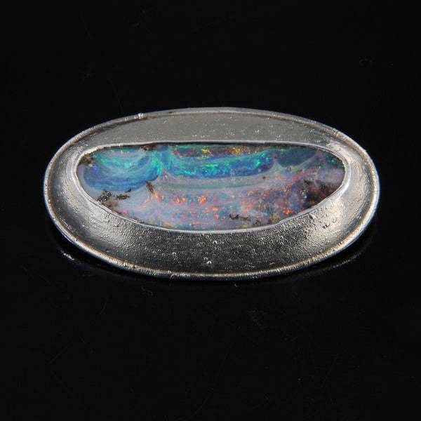 Boulderopal in 1990er Vintage Silber Anhänger, Handgefertigter Natürlicher Australischer Opal Schmuck, Geschenke für Mama, Ehefrau Geschenk