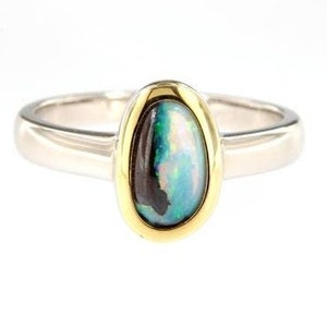 Small colorful Australian Boulder Opal in sterling silver ring, gift for wife, Minimalist opal ring, Ready to ship  ring US size 6.5