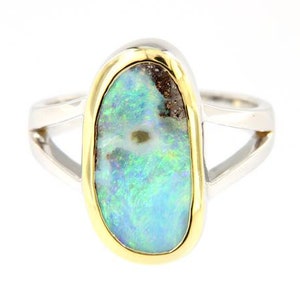 Australian Boulder Opal Split-Band Statement Ring, Sterling Silver Ring, Gift for Wife, Boho Opal Jewelry, Ready to Ship Gifts for Her