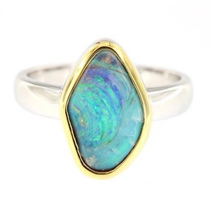 Colorful Australian Boulder Opal Sterling Silver Ring, Gift for Wife, Unisex Jewelry, Boho Opal Jewelry, Ready to Ship Gifts for Her