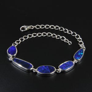 Doublets d'opale bleue sertie clos sur bracelet en argent sterling, bijoux de mariage en pierres précieuses bleues pour mariée
