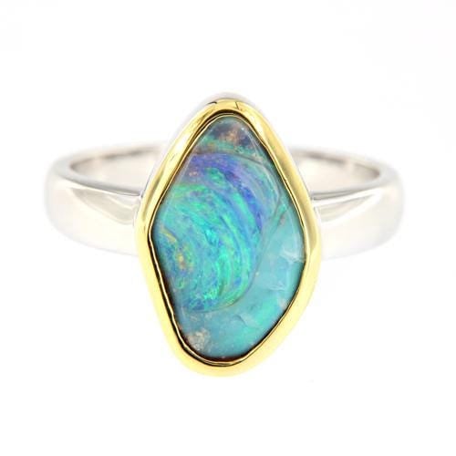 カラフルな輝きを放つティールブルーのオーストラリア産ボルダー