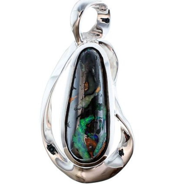 Australischer Boulderopal Anhänger in Sterlingsilber, Natürlicher Opalschmuck, Geschenk für die Frau, Versandfertige Geschenke