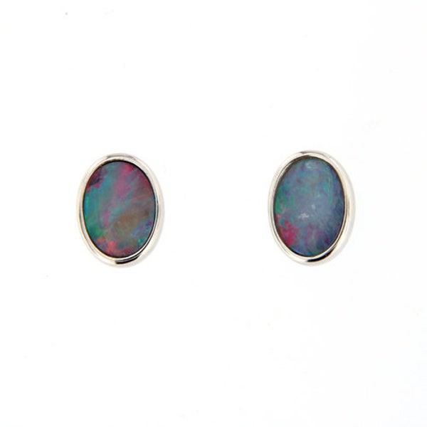 Opal-Doubletten-Ohrstecker mit Rotem Blitz, Australische Opale, Schmuck für Jeden Tag, Opalschmuck, Versandfertige Geschenke