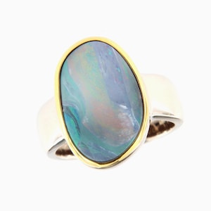 Sterling Silver Statement Ring with Colorful Australian Boulder Opal, Gift for Wife, Ready to Ship Ring Size 9