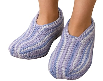 Handgemaakte lila gehaakte pantoffels, gezellige huisschoenen van acryl, binnencomfort voor dames