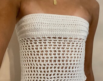 Strapless crochet tube top