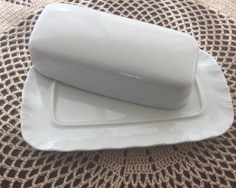 Sheffield Bone White Porcelain Covered Butter Dish - Made in Japan