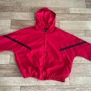 Vintage 90’s Sport Full Zip Windbreaker Jacket Hoodie Red Size M by Valleygirl Great condition